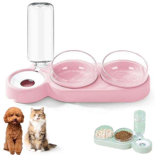 3-In-1 Cat Food and Water Bowl Set, Double Cat Bowls with Automatic Water Dispenser, Anti-Spill Pet Feeder with Stand for Dogs Cats (pink) von KOOMAL