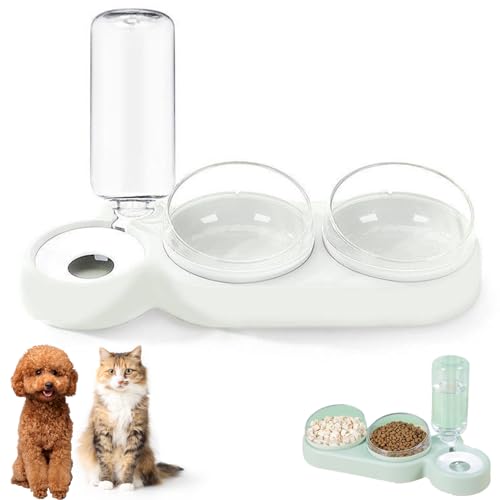 3-In-1 Cat Food and Water Bowl Set, Double Cat Bowls with Automatic Water Dispenser, Anti-Spill Pet Feeder with Stand for Dogs Cats (White) von KOOMAL