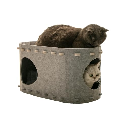 Felt Cat Cave for Indoor, Foldable Cat House Cat Kennel Cat Shelter for Cats to Sleep & Hide, Universal for All Seasons (grey, one size) von KOOMAL