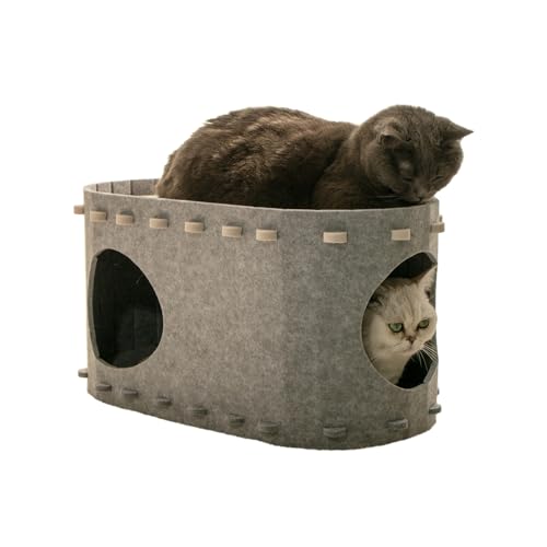 Felt Cat Cave for Indoor, Foldable Cat House Cat Kennel Cat Shelter for Cats to Sleep & Hide, Universal for All Seasons (Grey, one Size) von KOOMAL