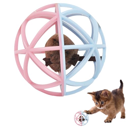 KOOMAL Interactive Cat Ball with Mouse Toy & Simulated Sound, Interactive Tease Toy Plastic Cats Playing Balls Cage Shaped Balls for Playing, Chasing, Chewing, Training Powder (A) von KOOMAL