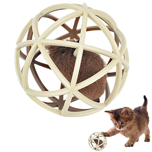 KOOMAL Interactive Cat Ball with Mouse Toy & Simulated Sound, Interactive Tease Toy Plastic Cats Playing Balls Cage Shaped Balls for Playing, Chasing, Chewing, Training Powder (B) von KOOMAL