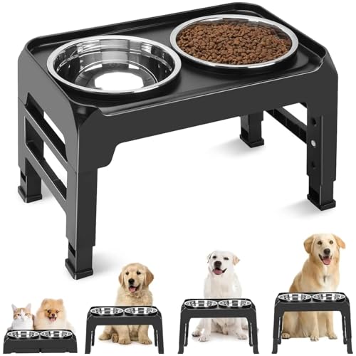 Raised Dog Bowl Height Adjustable, Dog Bowls with 2 Stainless Steel Bowls, Non-Slip and No Spill von KOOMAL