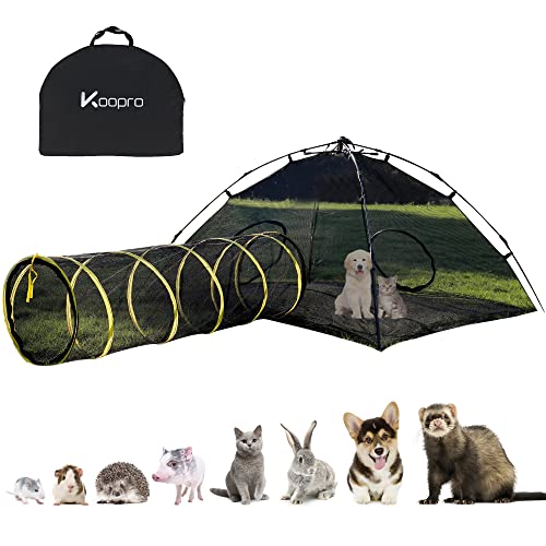 KOOPRO Outdoor Katzengehege Catio Katzentunnel Katzenzelt Katzenhaus für Draußen, Tragbares Katzenspielhaus Pop Up Haustier Laufstall DIY auf mehrere Arten für Indoor Katzen und Kleintiere mit von KOOPRO