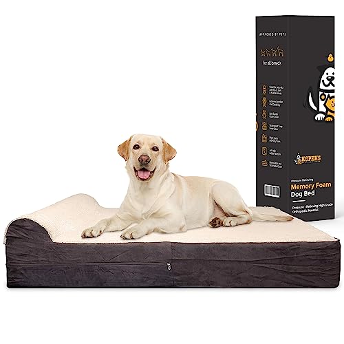 KOPEKS Jumbo Orthopädisches Hundebett – 17,8 cm Dickes Haustierbett aus Memory-Schaum mit Kissen mit abnehmbarem Bezug und kostenlosem wasserdichtem Futter – für große Hunderassen, XL, braunes von KOPEKS