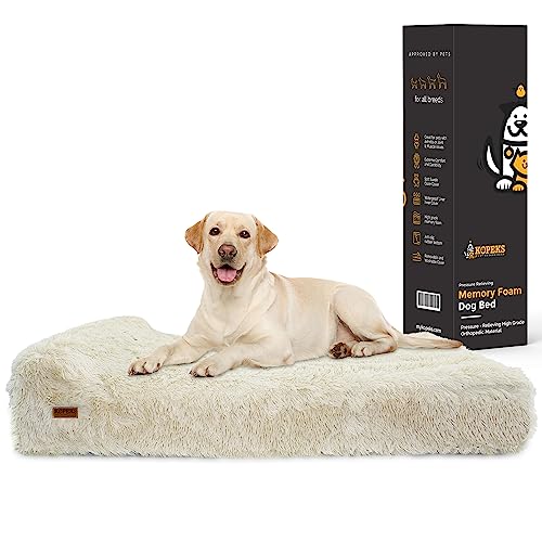 KOPEKS - Orthopädisches Ultra-Weiches Beruhigendes Anti-Angst Großes Hundebett mit viskoelastischem Schaum und wasserdichtem Bezug - XL - Beige von KOPEKS