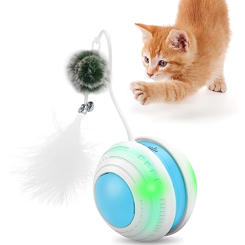 Katzenspielzeug, interaktives Katzenfeder-Spielzeug, automatisches Kätzchenspielzeug für Indoor-Katzen, intelligentes elektrisches Ball/Maus-Spielzeug mit Vogelgeräuschen, 3 Modi, USB wiederaufladbar von KOPUO