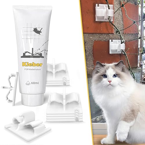 KORERPALL Klebehaken Katzennetz, 2 Funktionen: Beidseitig Sperren + Hang, 50 Adhesive Hooks + Glue, Katzennetz für Balkon, Katzennetz, Katzennetz für Balkon Ohne Bohren, Balkon Klebehaken Wetterfest von KORERPALL