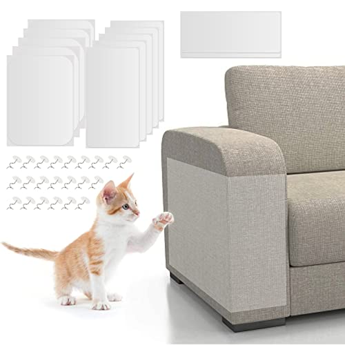 KOSHIFU Katze Kratzschutz Sofa Klebefolien 12 Stück Sofaschutz Kratzfolie für Katze Transparent Anti Kratz Folie für Katzen Kratzschutz Protector Kratzpads mit 50 Sofa Nagel für Sofa Tür Tisch Möbel von KOSHIFU