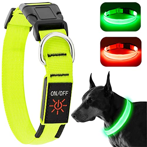 KOSKILL Leuchthalsband Hund Wiederaufladbare USB LED Hundehalsband Wasserdichtes Leuchtendes Hunde Halsband Einstellbare Super Helle für Mittlere Große Hunde (Grün, M) von KOSKILL