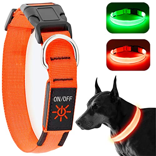 KOSKILL Leuchthalsband Hund Wiederaufladbare USB LED Hundehalsband Wasserdichtes Leuchtendes Hunde Halsband Einstellbare Super Helle für Mittlere Große Hunde (Orange, M) von KOSKILL