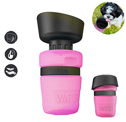 KOSSJAA Hundetrinkflasche für unterwegs, 520ml Trinkflasche Pet Outdoor, Tragbare Haustier Wasserflasche Katze, Haustier Wasserflasche Reisen (rosa) von KOSSJAA