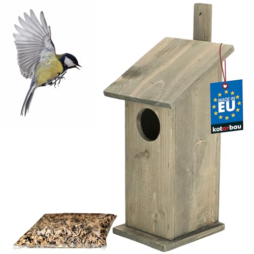 KOTARBAU® Nistkasten für Meisen aus lackiertem Holz Grau Vogel Nistkasten Vogelnistkästen Vogelnistkasten Wetterfest Nistkasten Meise Vogelhaus Bausatz + Vogelfutter 0,5kg von KOTARBAU