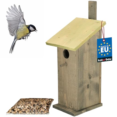 KOTARBAU® Nistkasten für Meisen aus lackiertem Holz Grün Vogel Nistkasten Vogelnistkästen Vogelnistkasten Wetterfest Nistkasten Meise Vogelhaus Bausatz + Vogelfutter 0,5kg von KOTARBAU