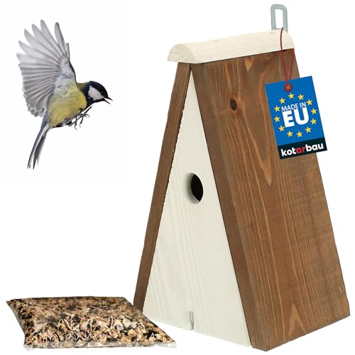 KOTARBAU® Nistkasten für Meisen aus lackiertem Holz mit Futtervorrat Braun Vogelhaus Bausatz Vogel Nistkasten Vogelnistkästen Vogelnistkasten Wetterfest Nistkasten Meise 160 x 250 mm von KOTARBAU