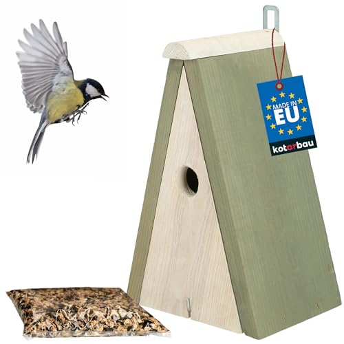 KOTARBAU® Nistkasten für Meisen aus lackiertem Holz mit Futtervorrat Grau Vogelhaus Bausatz Vogel Nistkasten Vogelnistkästen Vogelnistkasten Wetterfest Nistkasten Meise 160 x 250 mm von KOTARBAU