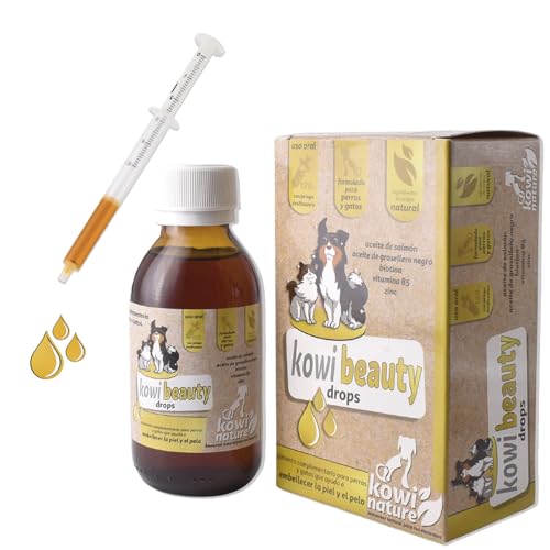 Kowinature Kowi Beauty Drops Nahrungsergänzungsmittel Nahrungsergänzungsmittel für Hunde und Katzen Jedes Alter und jede Rasse Natürliche Inhaltsstoffe bringt Vorteile in Haut und Fell Flasche 120 ml von KOWI NATURE