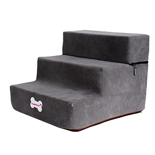 KOZEEY rutschfest Hundetreppe Katzentreppe Haustiertreppe mit 3 Stufen für Klein Hunde Katze Haustier, für Couch Bett Sofa Auto, 30x35x30cm, Dunkelgrau von KOZEEY