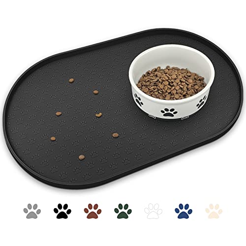 KPWACD Haustier-Tischset für Hunde und Katzen, rutschfest, wasserdicht, verhindert Überlaufen von Futter und Wasser, Silikon, geeignet für kleine, Schwarz, 59.9x40.6 cm von KPWACD