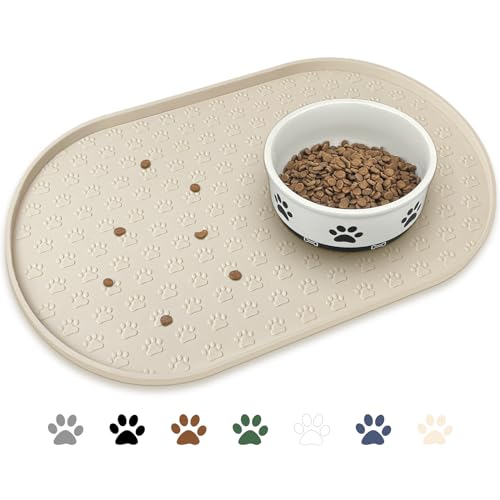 KPWACD Haustier-Tischset für Hunde und Katzen, rutschfest, wasserdicht, verhindert Überlaufen von Futter und Wasser, Silikon, geeignet für kleine, mittelgroße und große Haustiere, Beige, 59.9x40.6 cm von KPWACD