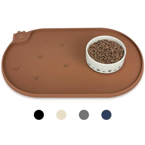 KPWACD Haustier-Tischset für Hunde und Katzen, wasserdichte Silikon-Futternapf-Matte verhindert Überlaufen von Futter und Wasser, hohe Lippen, geeignet für kleine, braun, 47.8x30.5 cm von KPWACD