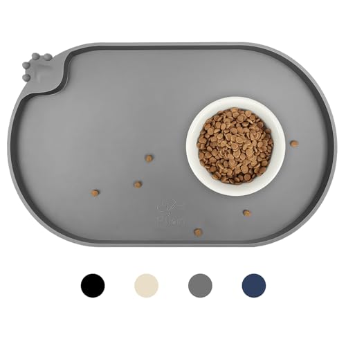 KPWACD Haustier-Tischset für Hunde und Katzen, wasserdichte Silikon-Futternapf-Matte verhindert Überlaufen von Futter und Wasser, hohe Lippen, geeignet für kleine, grau, 59.9x40.6 cm von KPWACD