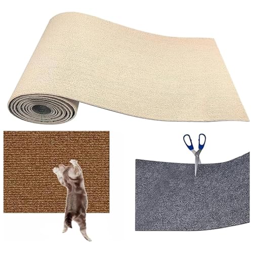 Katzenkratzmatte, Selbstklebende Katzenkratzmatte, DIY zuschneidbarer Teppich, Katzenkratzbrett, Katzenkratzwanddecke, Katzenwand-Katzenkratzmatte (Off-White,60cm) von KQLULU