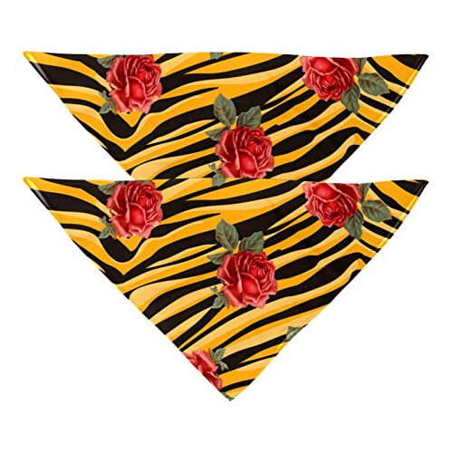 2er-Pack Bandana-Set für Besitzer und Hund, Bandana oder Schal-Set für Mama/Papa des Haustiers, passende Bandanas für die Familie,Tiger Muster Kunst Rosen Blumen Weinlese von KQNZT