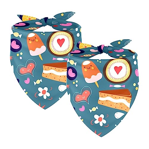 Haustier-Bandanas-Set, 2er-Pack Hundeschal-Lätzchen für Besitzer Kleiner, mittelgroßer und großer Hunde und Katzen,Cartoon Kissen Eiscreme Blumen Stern von KQNZT