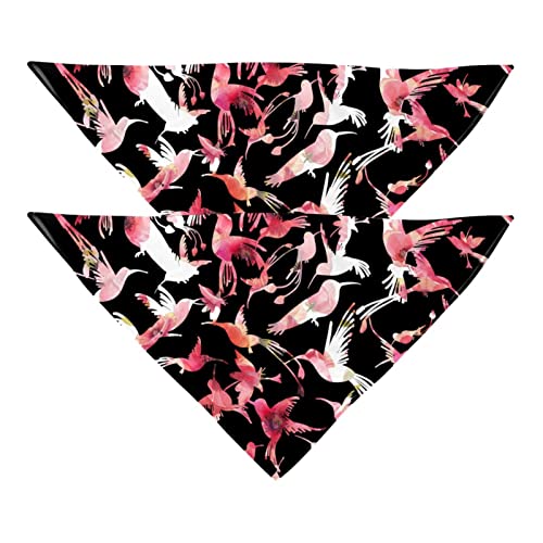 Haustier-Bandanas-Set, 2er-Pack Hundeschal-Lätzchen für Besitzer Kleiner, mittelgroßer und großer Hunde und Katzen,Schwarze rosa Vogel Blumen Kunst von KQNZT