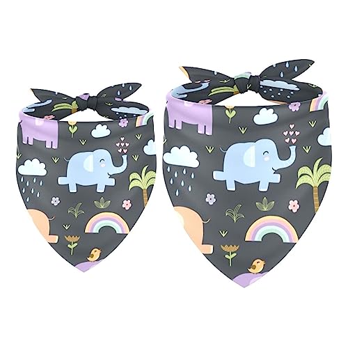 Hundehalstücher im 2er-Pack, dreieckiger Haustierschal, transparenter Chiffon-Stoff, Halstuch für kleine, mittelgroße und große Hunde und Katzen,Cartoon Tier Blumen Elefant Vogel von KQNZT