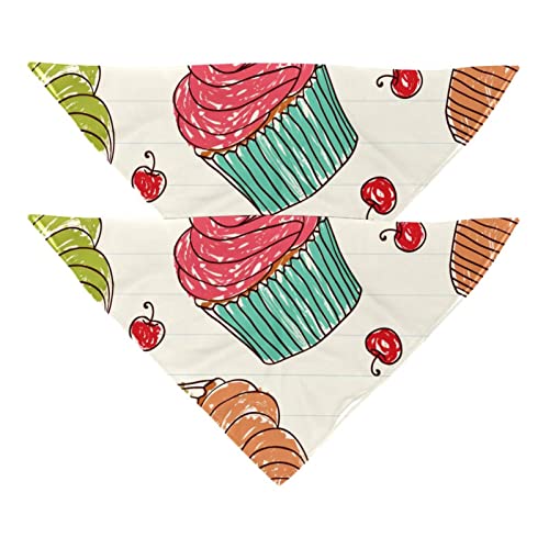 Passendes Bandana für Haustier und Besitzer, 2er-Pack, hochwertiger, transparenter Chiffon-Stoff, verstellbare Passform, kühlend,Cartoon Kuchen reizendes Muster von KQNZT