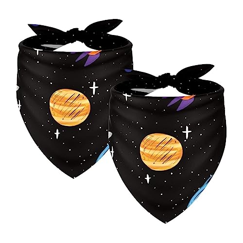 Passendes Bandana für Haustier und Besitzer, 2er-Pack, hochwertiger, transparenter Chiffon-Stoff, verstellbare Passform, kühlend,Cartoon Planeten Weltraum Galaxie von KQNZT