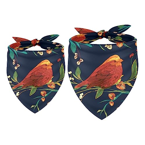 Passendes Bandana für Haustier und Besitzer, 2er-Pack, hochwertiger, transparenter Chiffon-Stoff, verstellbare Passform, kühlend,Herbstblumen Vögel Schmetterlinge Pastorable von KQNZT