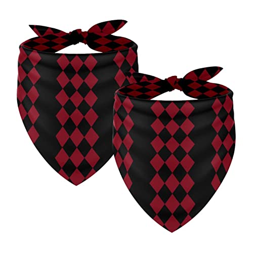 Passendes Bandana für Haustier und Besitzer, 2er-Pack, hochwertiger, transparenter Chiffon-Stoff, verstellbare Passform, kühlend,Klassisches Rautenmuster Argyle Parten Schwarz Rot von KQNZT