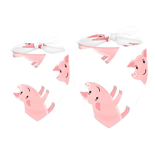 Passendes Bandana für Haustier und Besitzer, 2er-Pack, hochwertiger, transparenter Chiffon-Stoff, verstellbare Passform, kühlend,Rosa Tierschwein Cartoon reizendes Muster von KQNZT