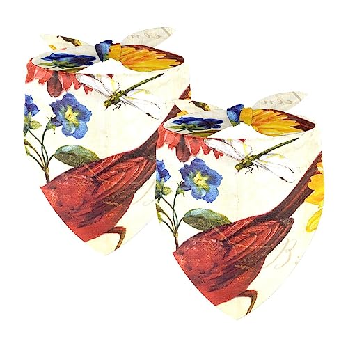 Passendes Set mit Hundehalstüchern, Hundelätzchen, Schal, Dreieckstuch für Hunde, Katzen, Haustierbesitzer, Mutter und Vater, 2er-Pack,Chrysanthemen Vogel Libelle Retro Frühling von KQNZT