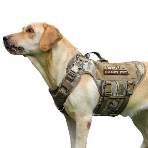 No Pull Hundegeschirr - Taktisches Hundegeschirr - Militärische Hundeweste mit Verstellbar - Hundegeschirr für Große Hunde, Diensthund, Camo, XXL von KQP