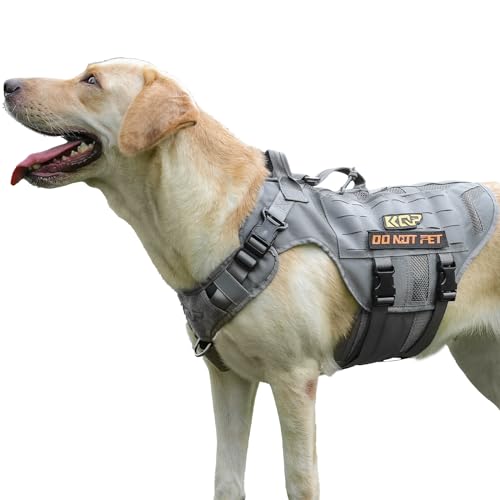 No Pull Hundegeschirr - Taktisches Hundegeschirr - Militärische Hundeweste mit Verstellbar - Hundegeschirr für Große Hunde, Diensthund, Grau, XXL von KQP