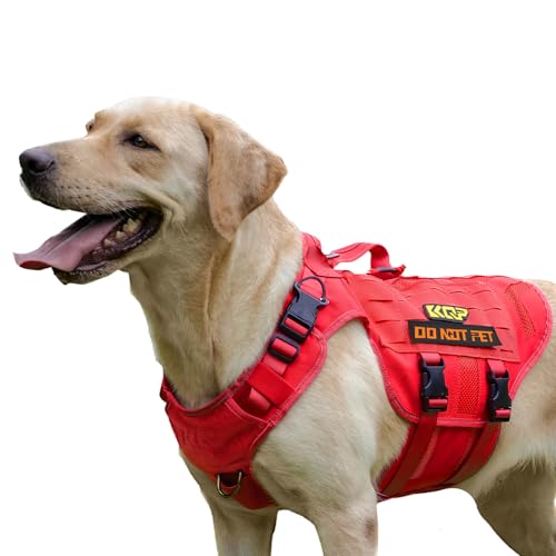 No Pull Hundegeschirr - Taktisches Hundegeschirr - Militärische Hundeweste mit Verstellbar - Hundegeschirr für Große Hunde, Diensthund, Rot, XL von KQP