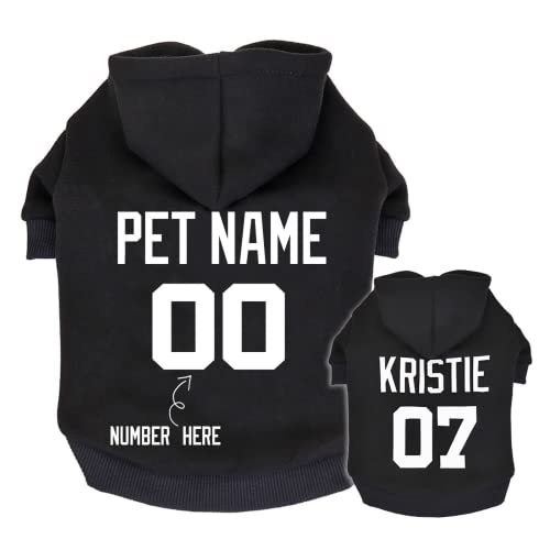 KRD Hunde-Kapuzenpullover, personalisierbar, mit Namen und Nummer des Haustiers, Winterkleidung, kleine Hundekleidung, Hunde-Kapuzenpullover (3XL, schwarz) von KRD