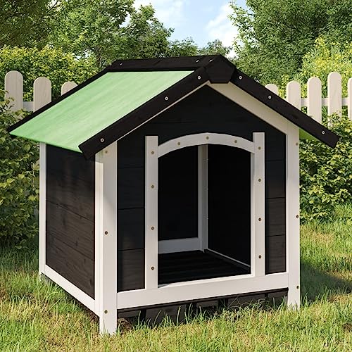 Hundehütte Sicherheit Komfort, Hundehütte Grau 65x65x61,5 cm Massivholz Kiefer Massives Kiefernholz + Wasserfestes Dach + Großer Eingang Große Hundehaus für Hunde, Katzen, Kaninchen, Hühner von KRHINO