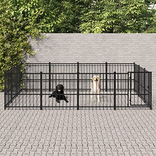 Hundekäfig Hundehaus Hundehütte, Outdoor-Hundezwinger Stahl 11,58 m² All-in-one-Hundezwinger + Stahlgitterwände + Robuste Konstruktion + Gleichzeitiger Belüftung + Verschließbaren Türverschlusssystems von KRHINO