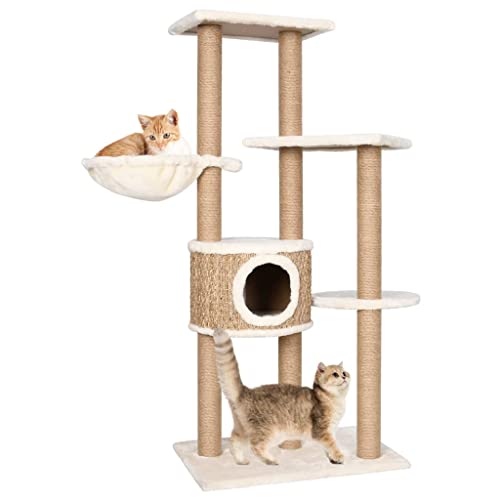 Katzenbaum für Grosse Katzen stabil groß Sisal-Kratzstangen, Katzen-Kratzbaum 126 cm Seegras Katzenbaum Katzenmöbel Spielbaum für kleine Katzen von KRHINO