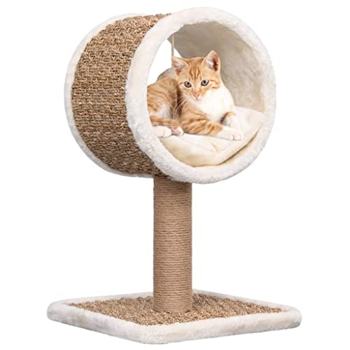 Katzenbaum für Grosse Katzen stabil groß Sisal-Kratzstangen, Katzen-Kratzbaum mit Tunnel und Spielzeug 56 cm Seegras Katzenbaum Katzenmöbel Spielbaum für kleine Katzen von KRHINO