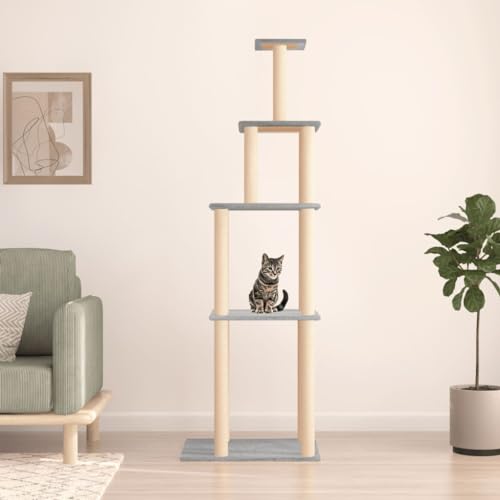 Katzenbaum für Grosse Katzen stabil groß Sisal-Kratzstangen, Kratzbaum mit Sisal-Kratzsäulen Hellgrau 183 cm Katzenbaum Katzenmöbel Spielbaum für kleine Katzen von KRHINO