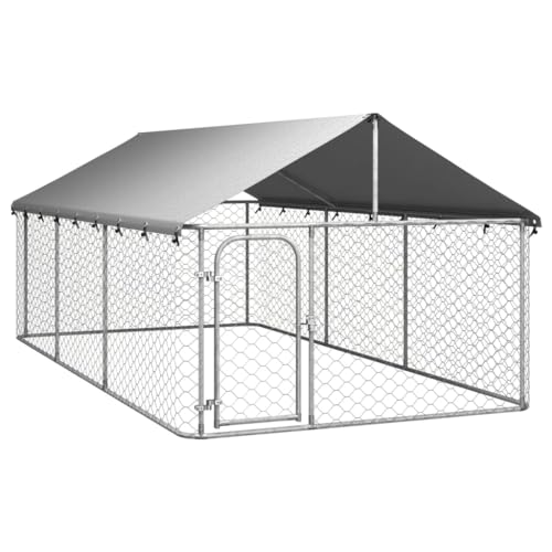 Outdoor-Hundezwinger Vielseitige, Outdoor-Hundezwinger mit Dach 400x200x150 cm Robusten und strapazierfähigen verzinkten Stahlkonstruktion für Spiel, Sport, Training von KRHINO