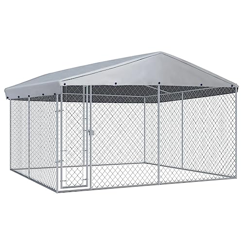 Vielseitige Hundehütte, Outdoor-Hundezwinger mit Überdachung 382x382x225 cm Geräumig Genug + Gleichzeitiger Belüftung + robusten und hochwertigen + Verschließbaren Türverschlusssystems von KRHINO