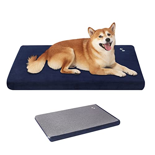 KROSER Hundebett Grosse Hunde Hundematte 91x67 cm, Wendbares Tierbett (Warm und kühl) Hundematte Waschbar Kuscheliges Hundebett Hunde Decke Hundematratze für Kleine Hunde und Katzen bis zu 32Kg, Blau von KROSER