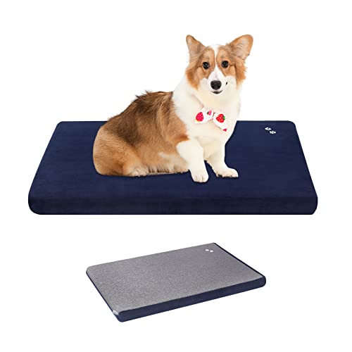 KROSER Hundebett Mittelgroßer Hunde Hundematte 76x51CM, Wendbares Tierbett (Warm und kühl) Hundematte Waschbar Kuscheliges Hundebett Hundematratze für Kleine Hunde und Katzen bis zu 20Kg, Blau von KROSER